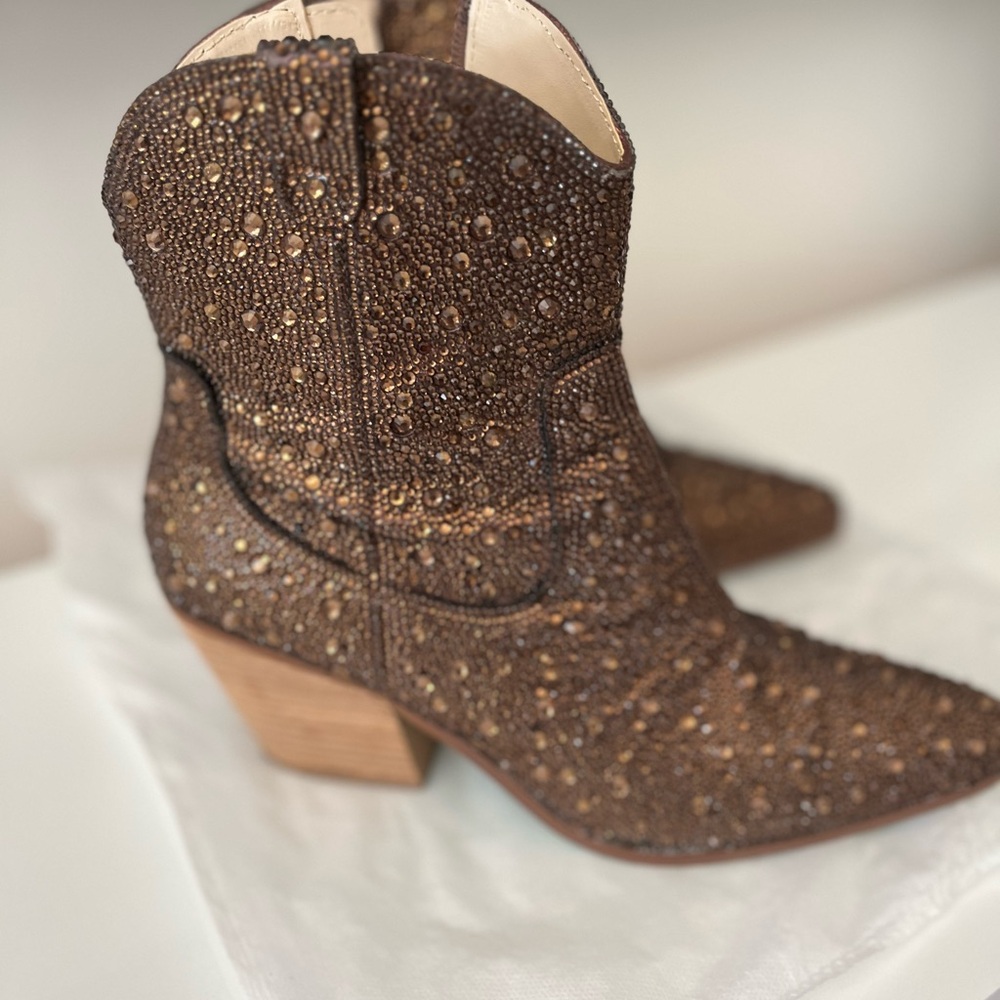 Betsey Johnson Brown Embellished Women's Western Boots